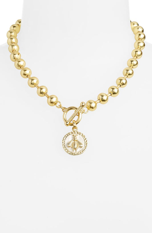 Ivory Enamel Bee Pendant Necklace On Ball Chain