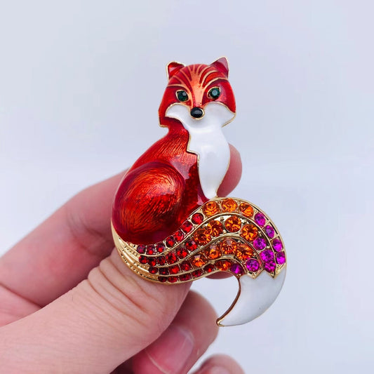 Enamel Fox Brooch - Red