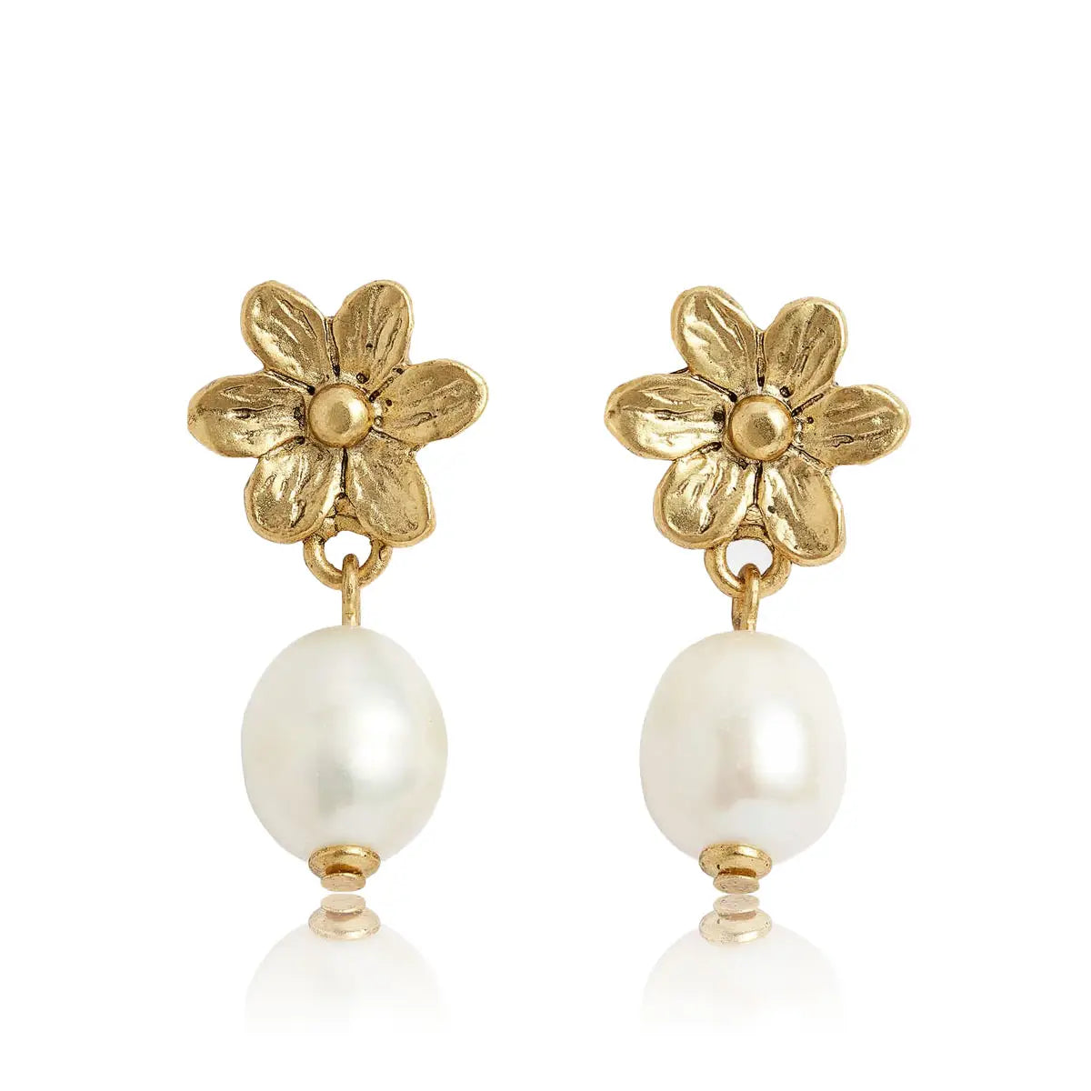 Freshwater Pearl Flower Stud Drop Earrings