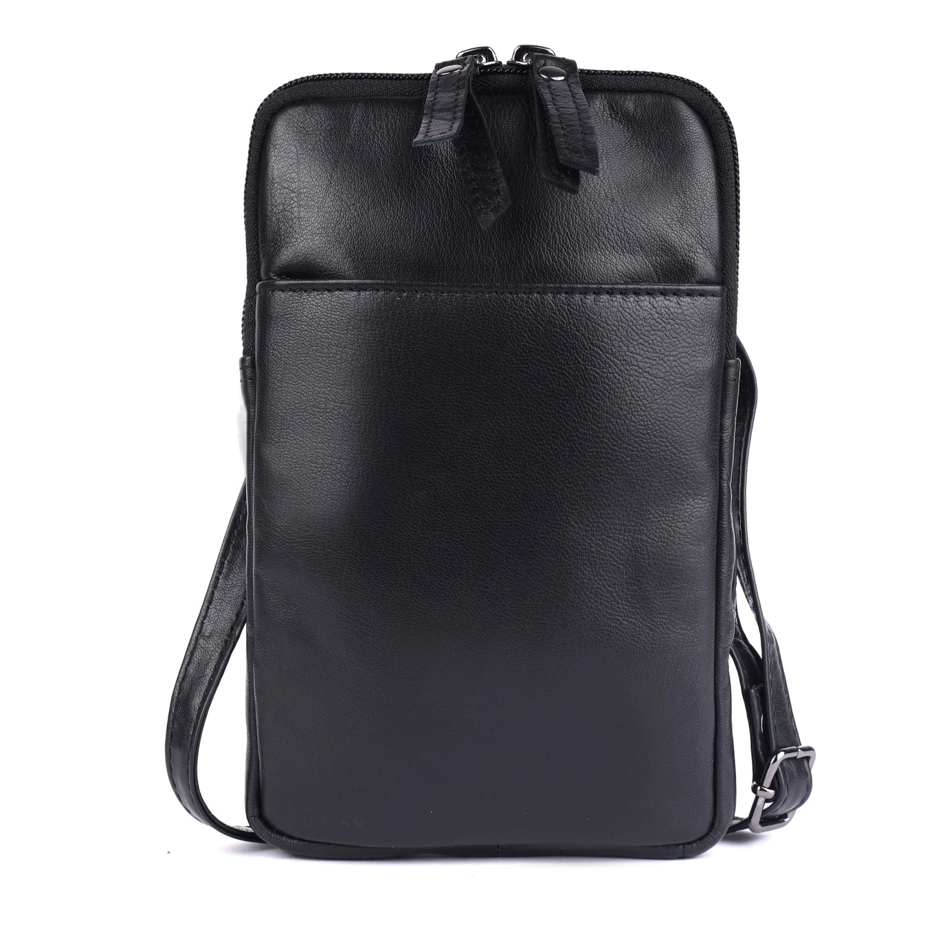 Cleo Black Leather Phone Crossbody Bag