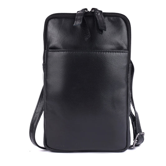 Cleo Black Leather Phone Crossbody Bag