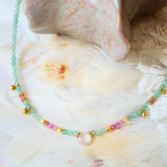 Vichar Aventurine, Pink Topaz, Pink Quarz Necklace