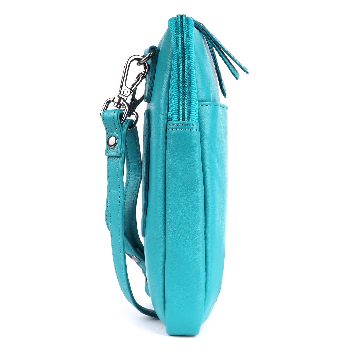 Cleo Turquoise Leather Phone Crossbody Bag