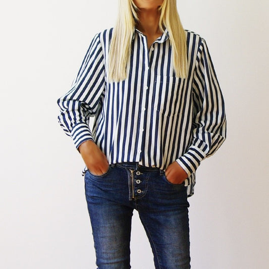 Mila Wide Stripe Shirt - Navy