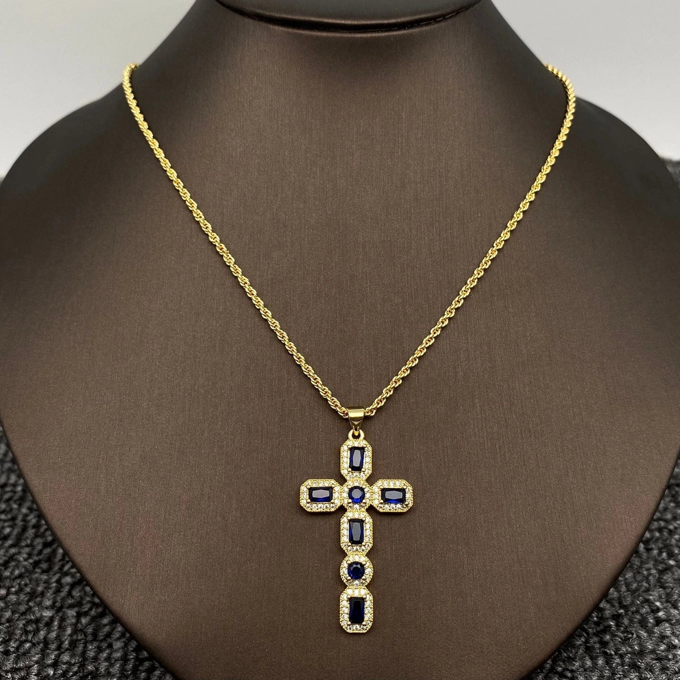 Sparkling Cz/Rhinestone Cross Charm 18K Gold Plated Necklace