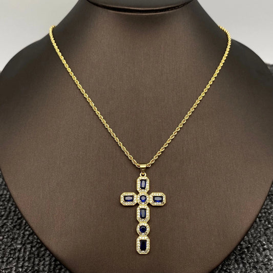 Sparkling Cz/Rhinestone Cross Charm 18K Gold Plated Necklace