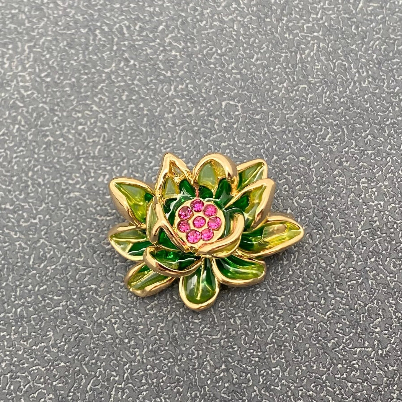 Green Enamel Lotus Brooch
