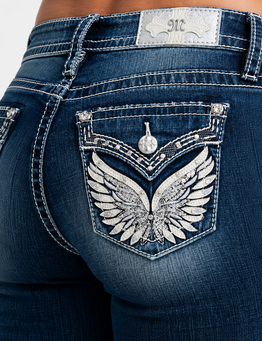 Miss Me Sparkle Angel Wing Mid-Rise Bootcut Jeans 32"
