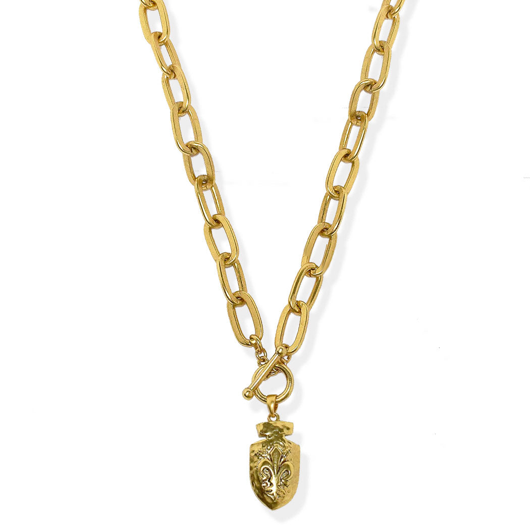 Long Chain & Fleur De Lys Arrow Pendant