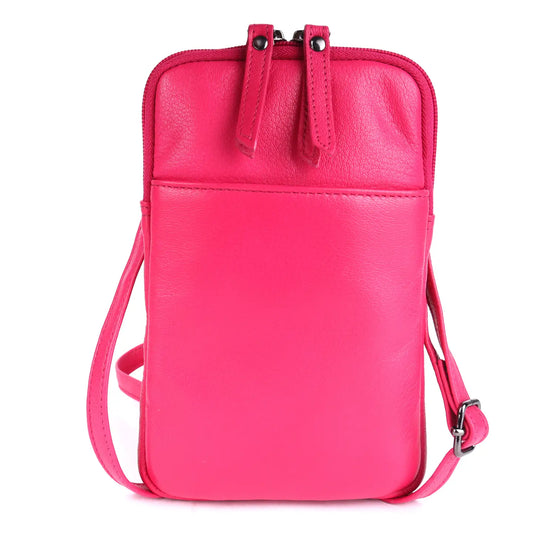 Cleo Pink Leather Phone Crossbody Bag