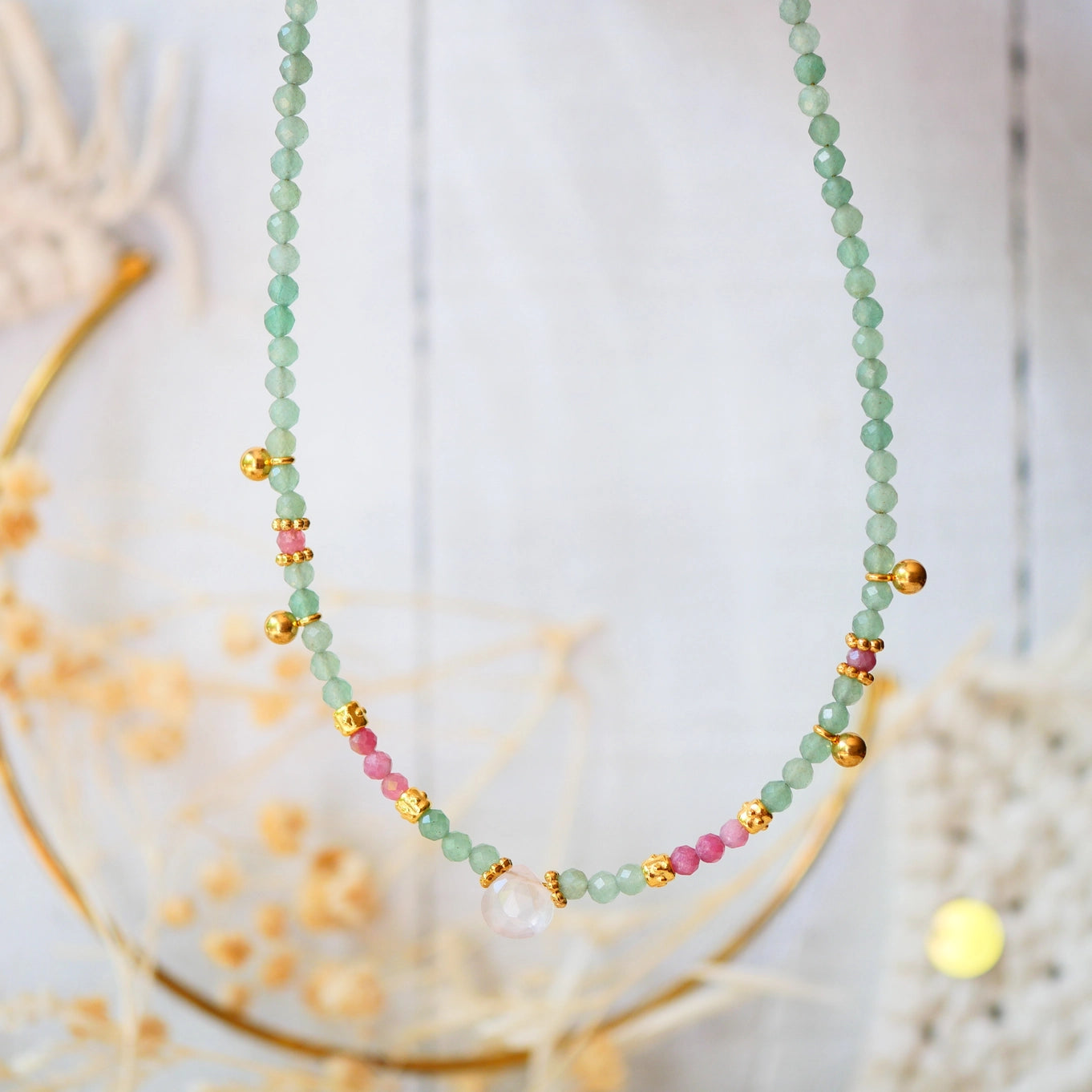 Vichar Aventurine, Pink Topaz, Pink Quarz Necklace