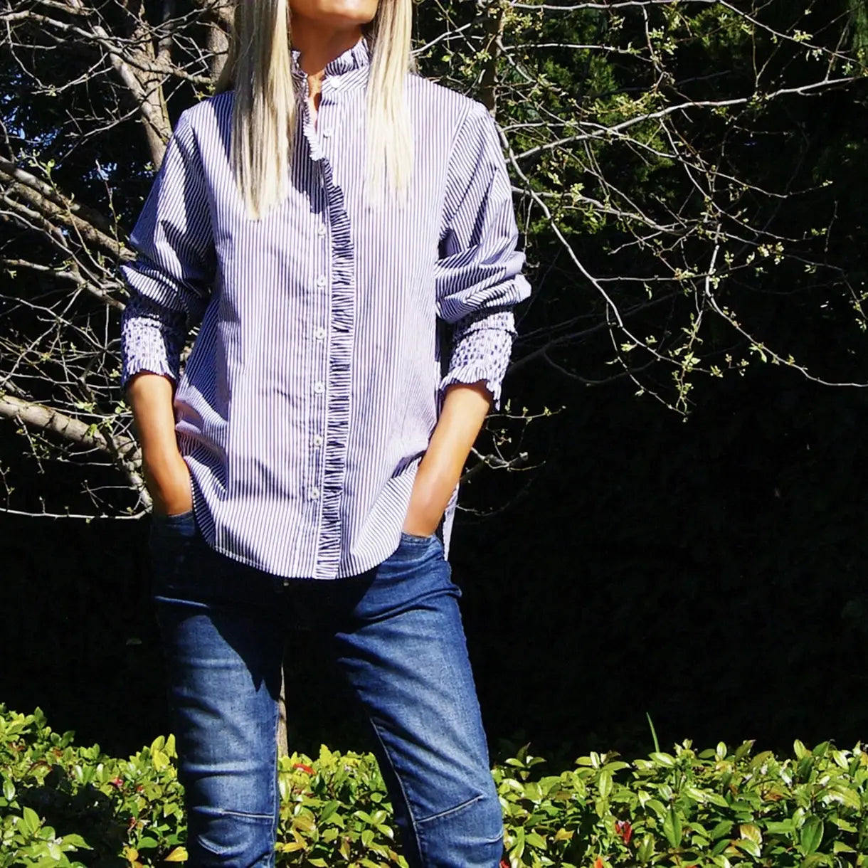 Poppy Azure & White Stripe Cotton Poplin Shirt