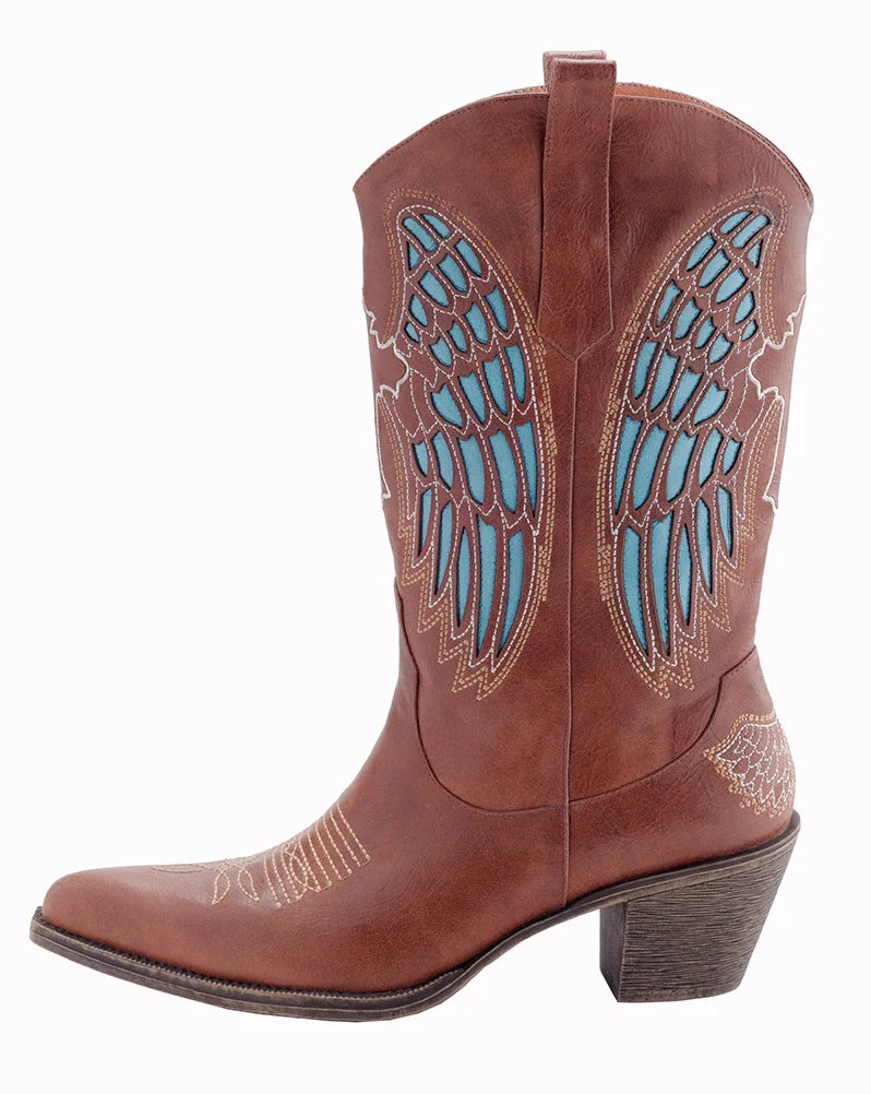 Brown Leather Cowboy Boots - Jade