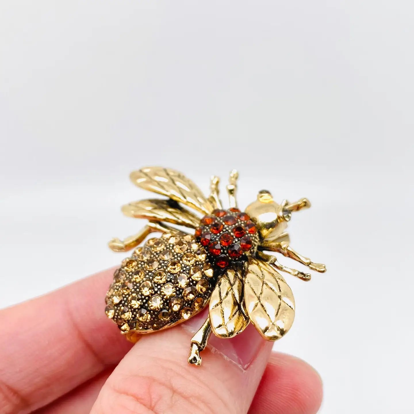 Metal Rhinestone Bee Brooch