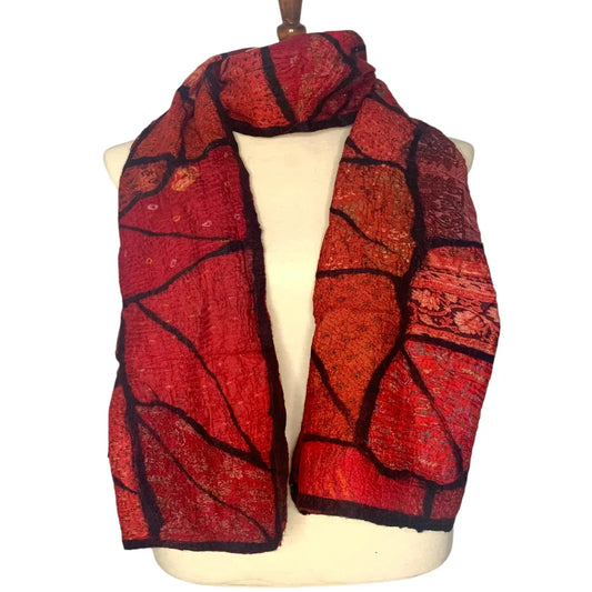 Sari Patchwork Scarf - Red