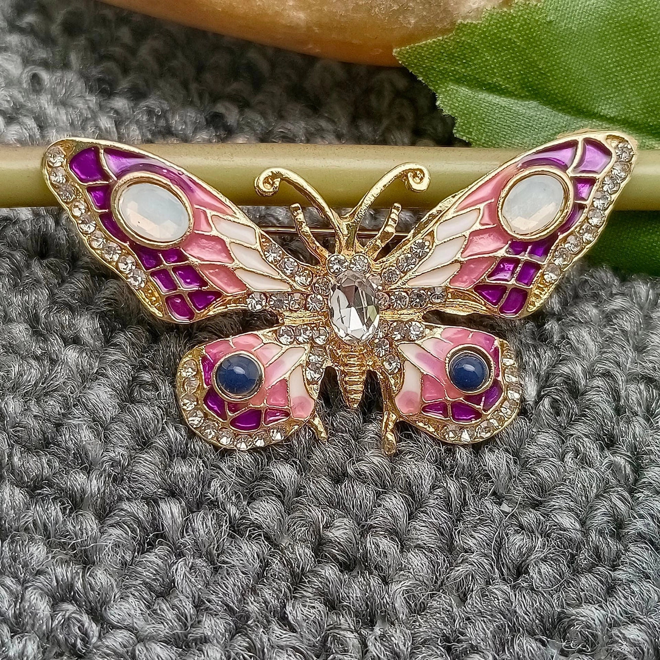 Rhinestone Enamel Butterfly Brooch