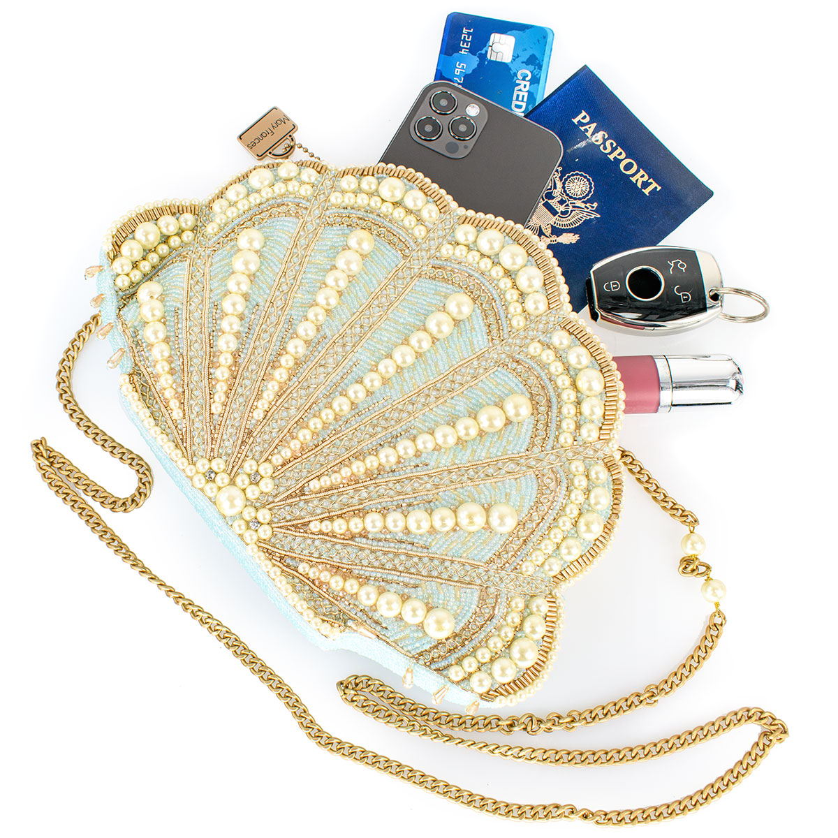 Seaside Luxury Pearl and Beaded Shell Hand-Beaded Crossbody Bag