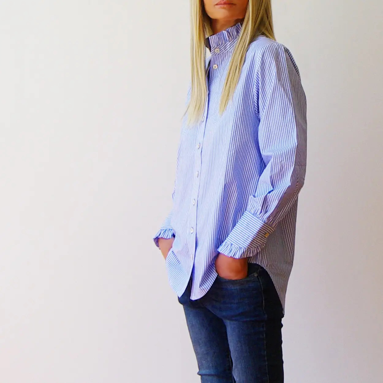 Lottie Azure & White Cotton Poplin Striped Shirt