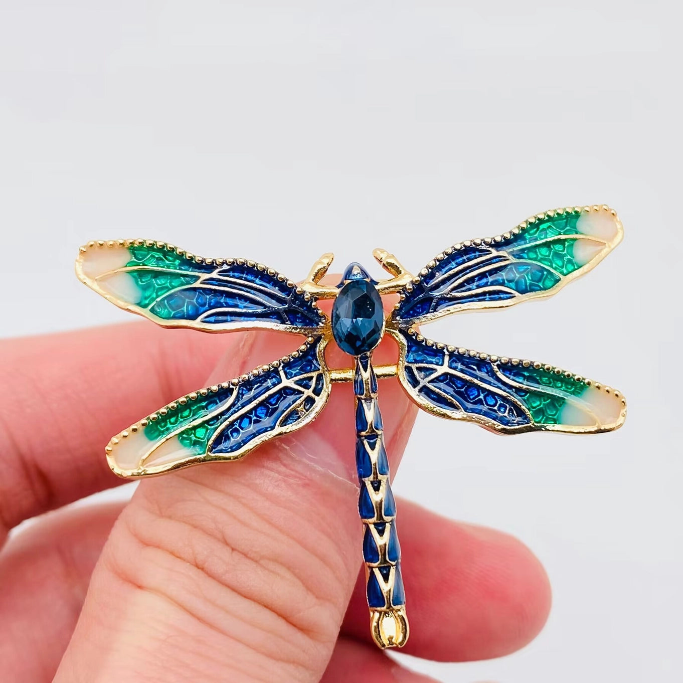 Rhinestone Enamel Dragonfly Brooch - Blue