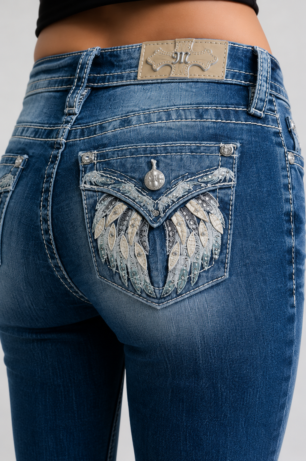 Miss Me Angel Feather Mid-Rise Bootcut Jeans 30"