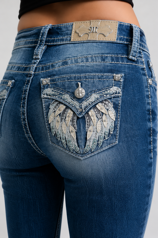 Miss Me Angel Feather Mid-Rise Bootcut Jeans 30"