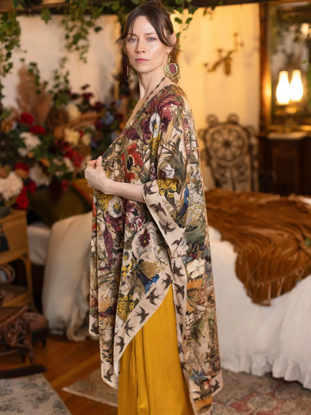 Golden Hour Goddess Duster Kimono w/ Floral Print