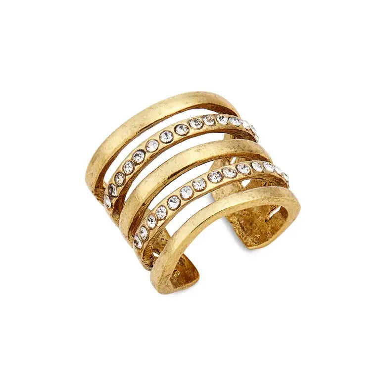 Embellished Multi Strand Ring (Gold)