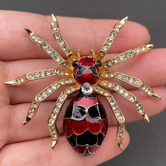 Rhinestone Enamel Spider Brooch