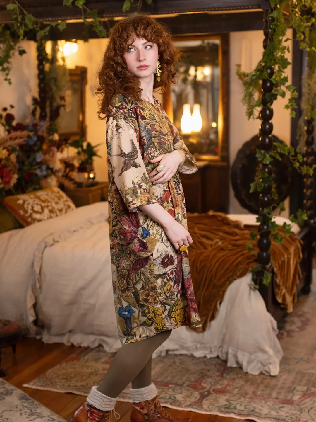 Golden Hour Artist Dress Tunic w/ Pockets & Floral Print