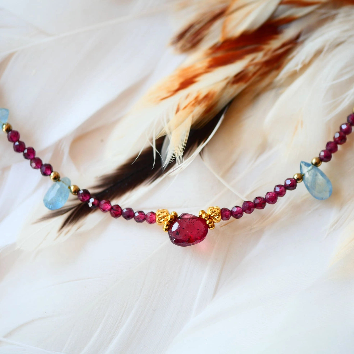 Sagara Necklace · Garnet and Aquamarine