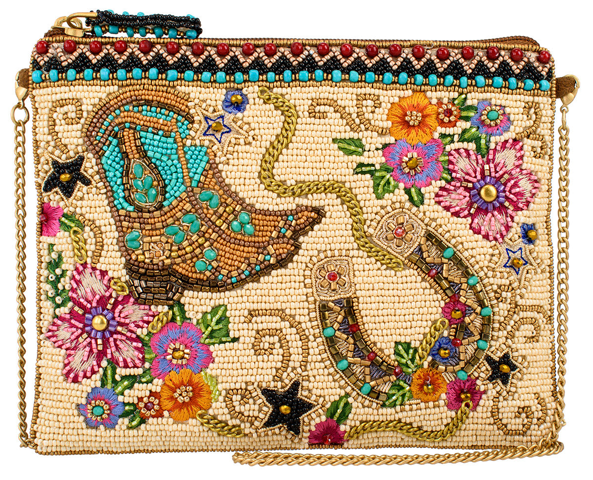 On the Range Western Boots and Horseshoe Ivory Hand-Beaded Crossbody Bag