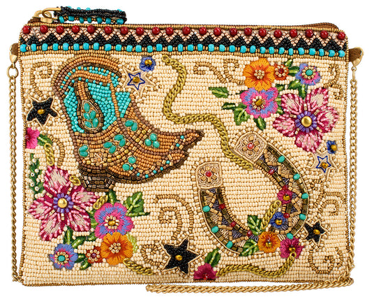 On the Range Western Boots and Horseshoe Ivory Hand-Beaded Crossbody Bag