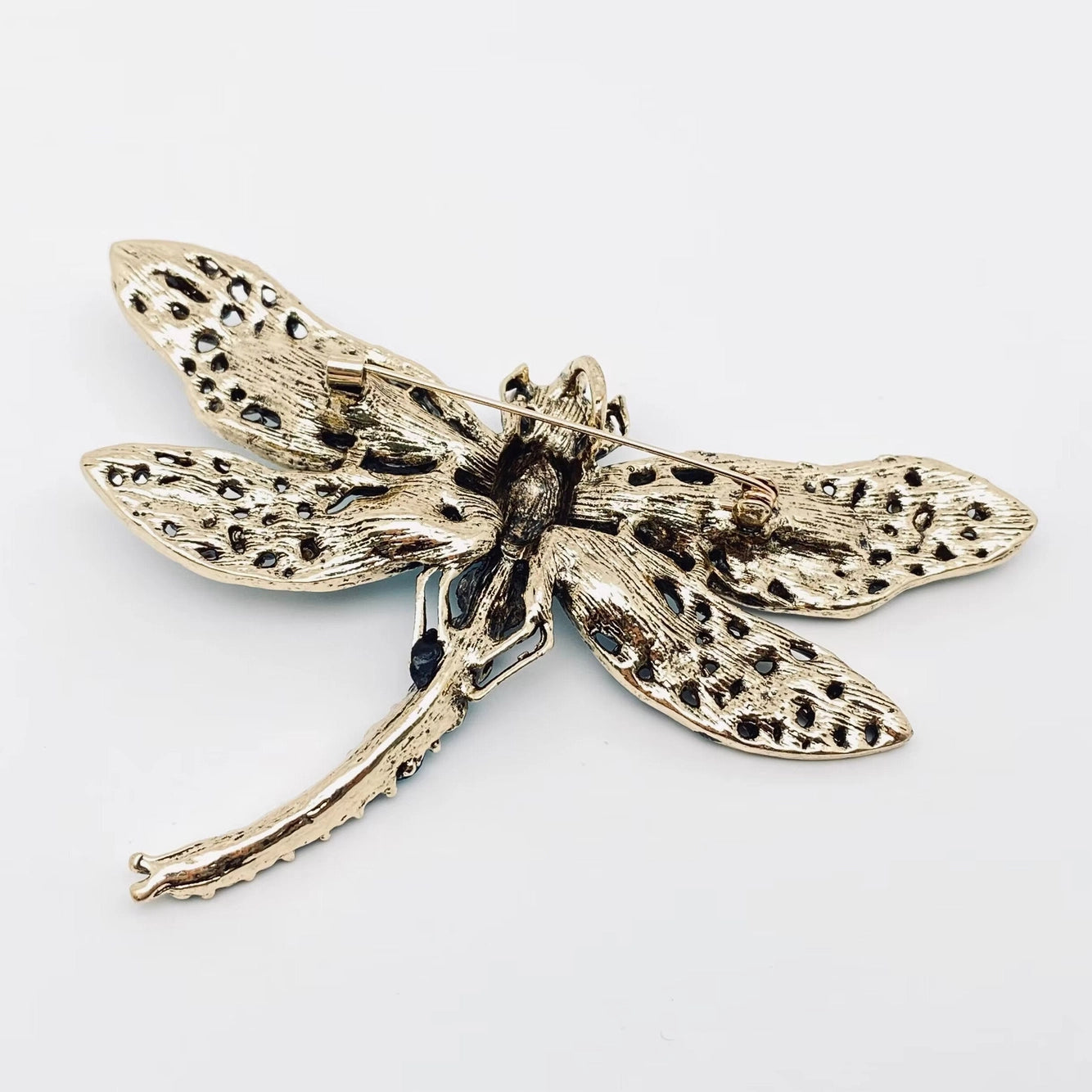 Rhinestone Glass Dragonfly Brooch