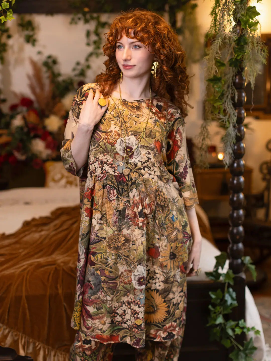 Golden Hour Artist Dress Tunic w/ Pockets & Floral Print