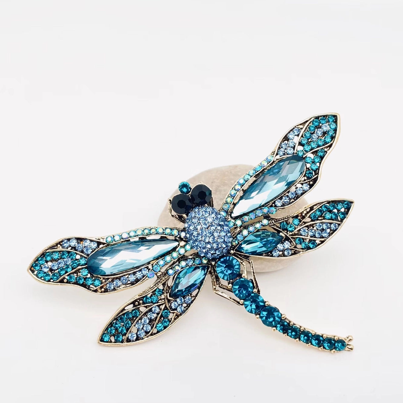 Rhinestone Glass Dragonfly Brooch