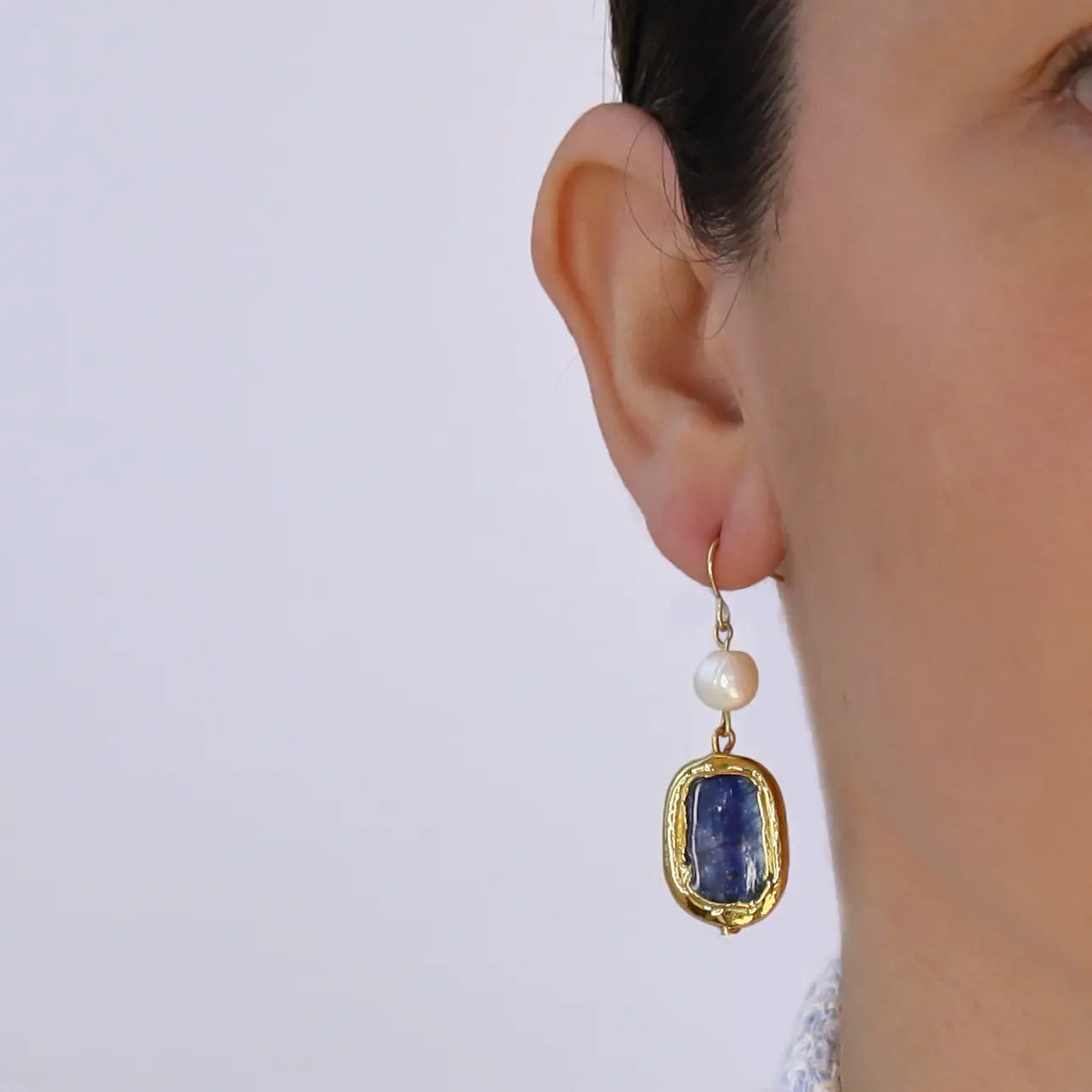 Kyanite and Pearl Drop Earrings