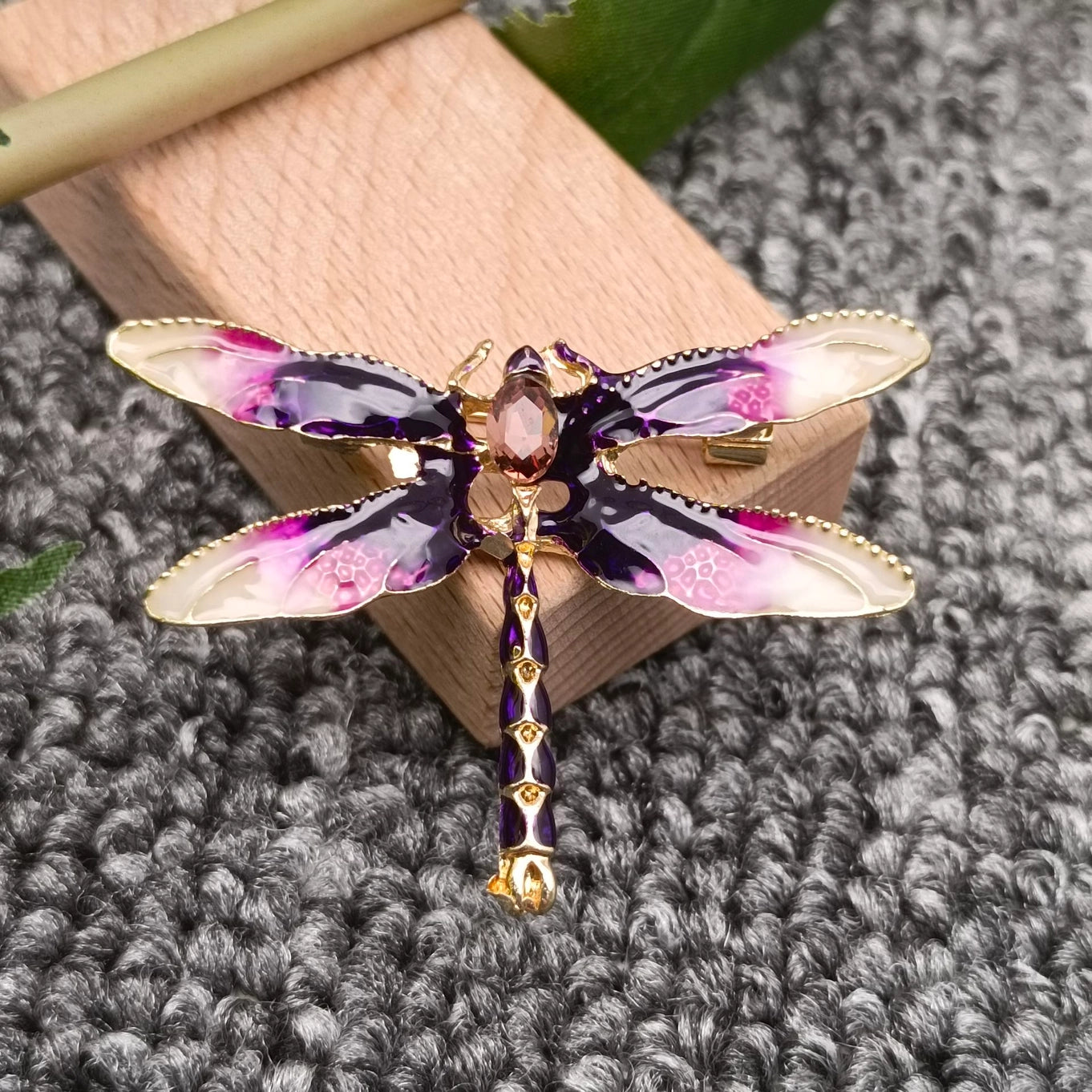 Rhinestone Enamel Dragonfly Brooch - Purple