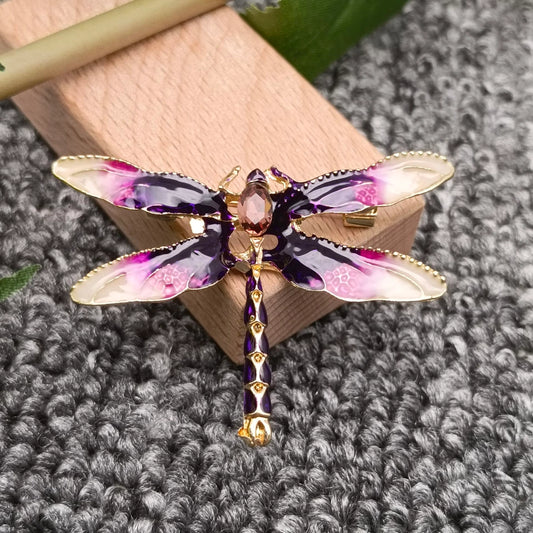 Rhinestone Enamel Dragonfly Brooch - Purple