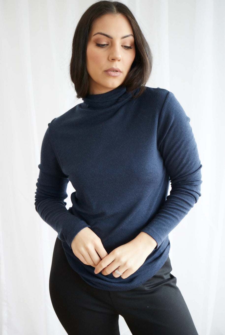 Merino Wool Skivvy - Navy