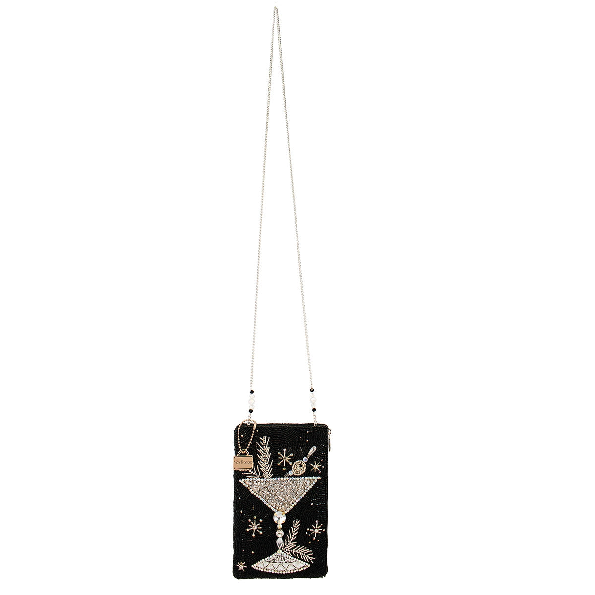 Holidaze Silver and Black Hand-Beaded Crossbody Bag