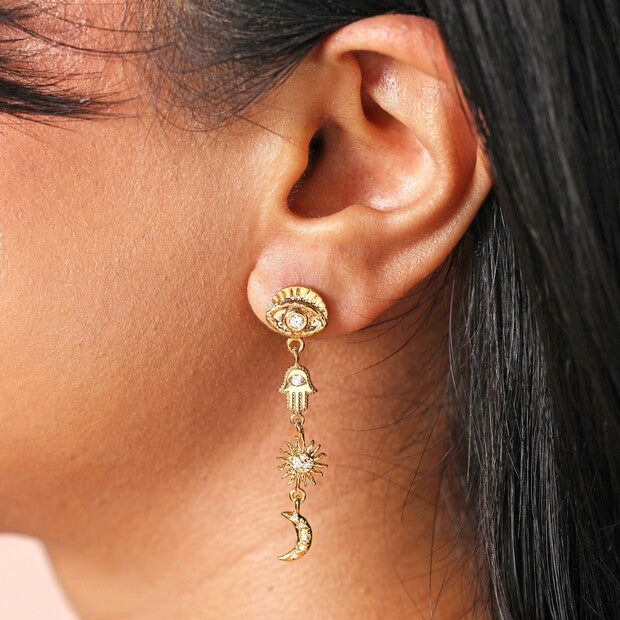 Hamsa Hand Drop Earrings in Gold