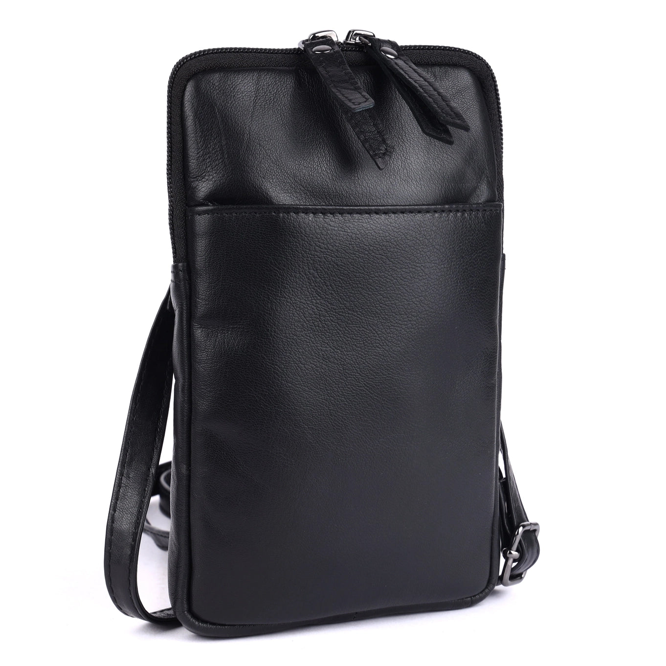 Cleo Black Leather Phone Crossbody Bag