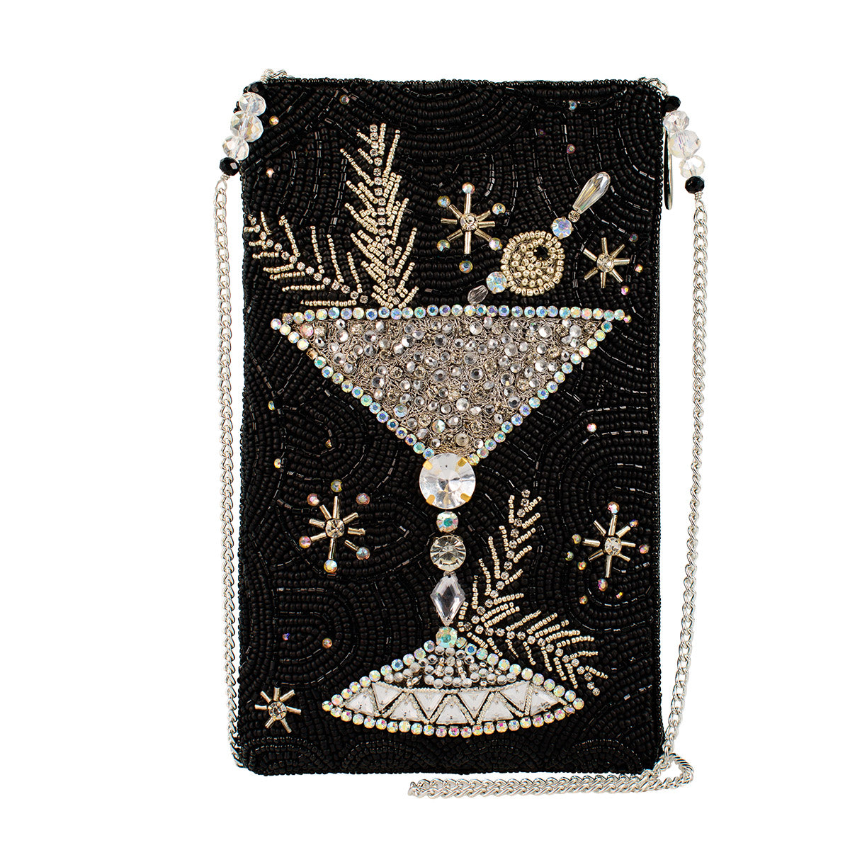 Holidaze Silver and Black Hand-Beaded Crossbody Bag