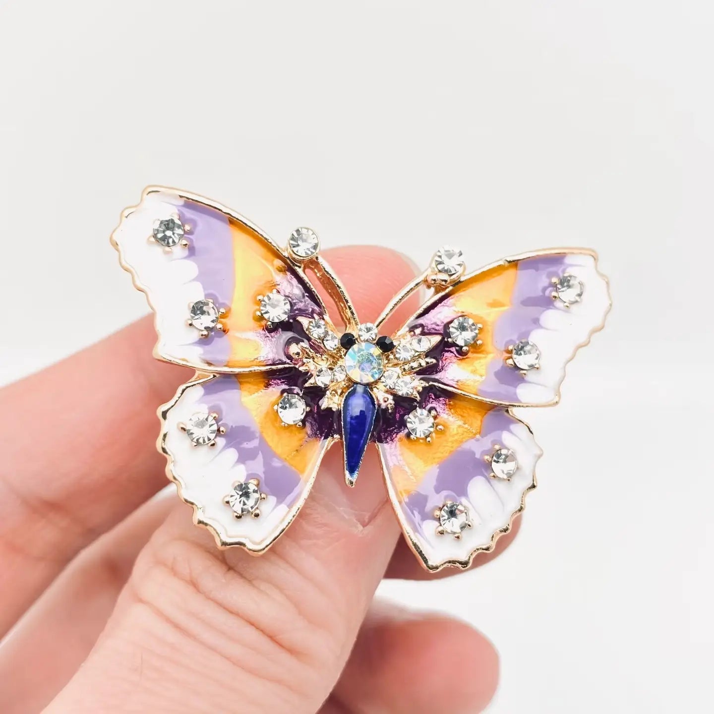 Rhinestone Enamel Butterfly Brooch