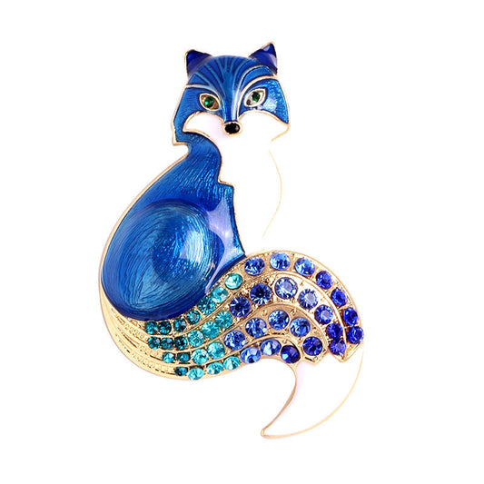 Enamel Fox Brooch - Blue