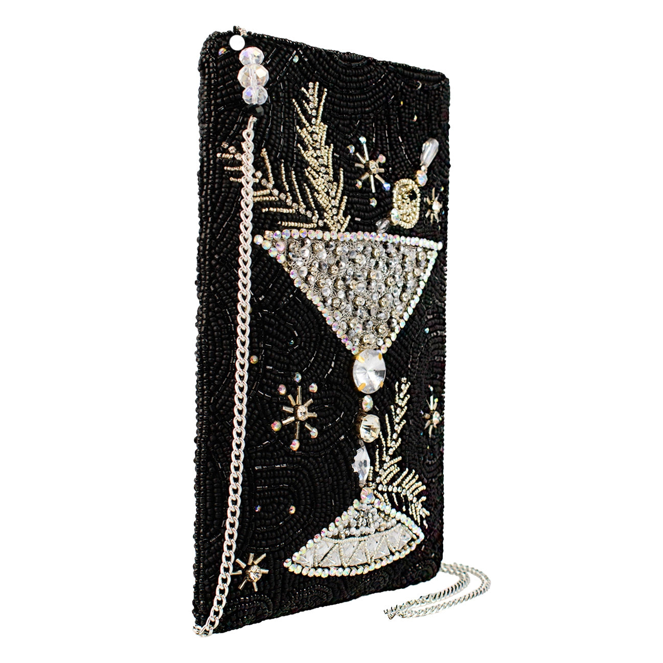 Holidaze Silver and Black Hand-Beaded Crossbody Bag