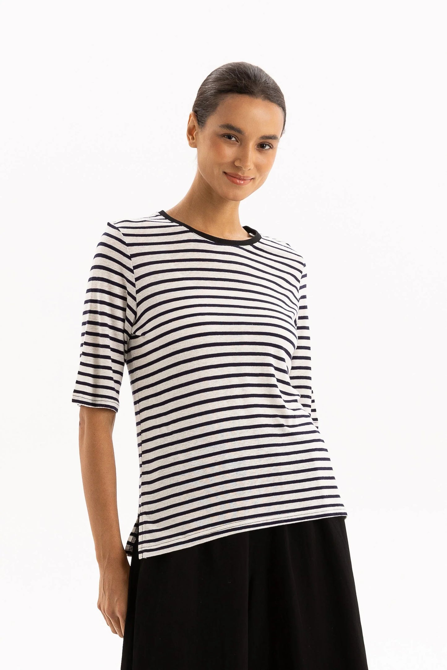Linen Tee - Navy Stripe