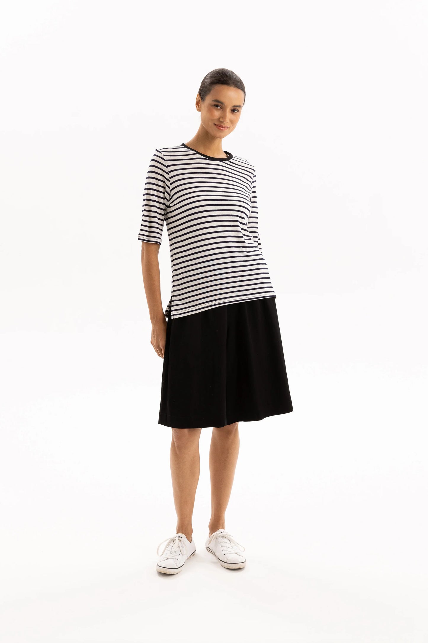 Linen Tee - Navy Stripe