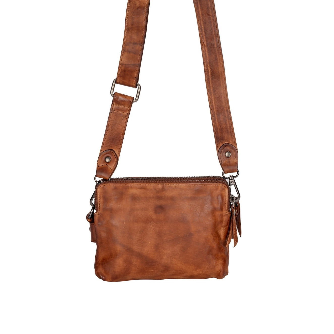 The Elena - Women's Cognac Washed Leather Crossbody Bag