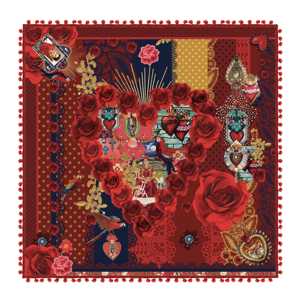 Printed Wool Square with Tassels 130x130cm Corazon Frida